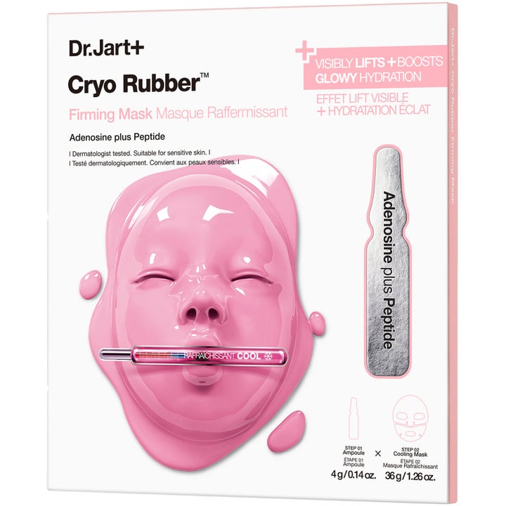 Dr.Jart+ Cryo Rubber Firming Mask 4g ja 36g kiinteyttävä kasvonaamio valkoisessa pakkauksessa jossa pinkki kuminaamio