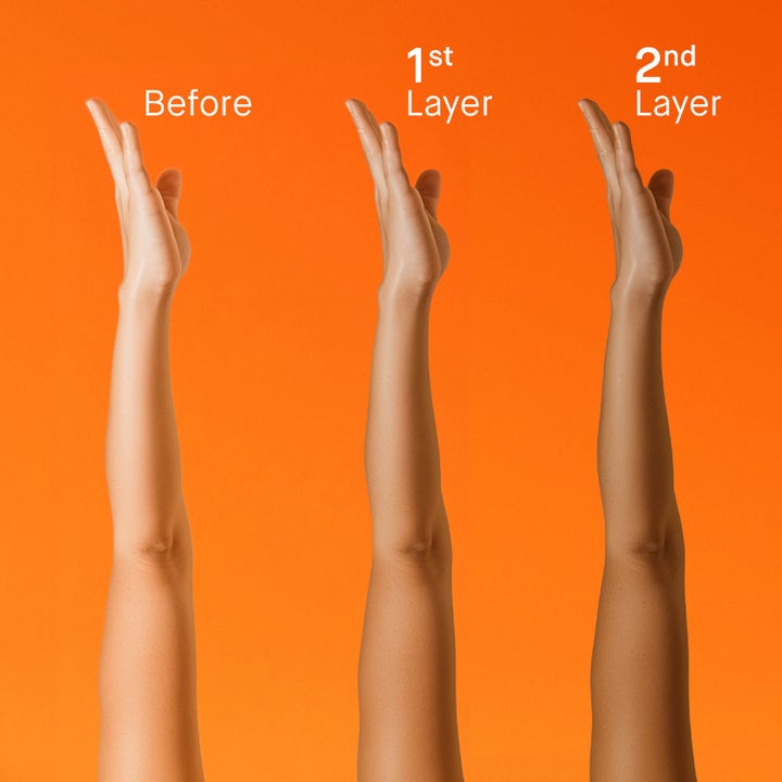 EVY Technology Selftan Face and Body Mousse 150 ml itsetuskettava vaahto näyttää päivetyksen syvenemisen kerrostamalla.