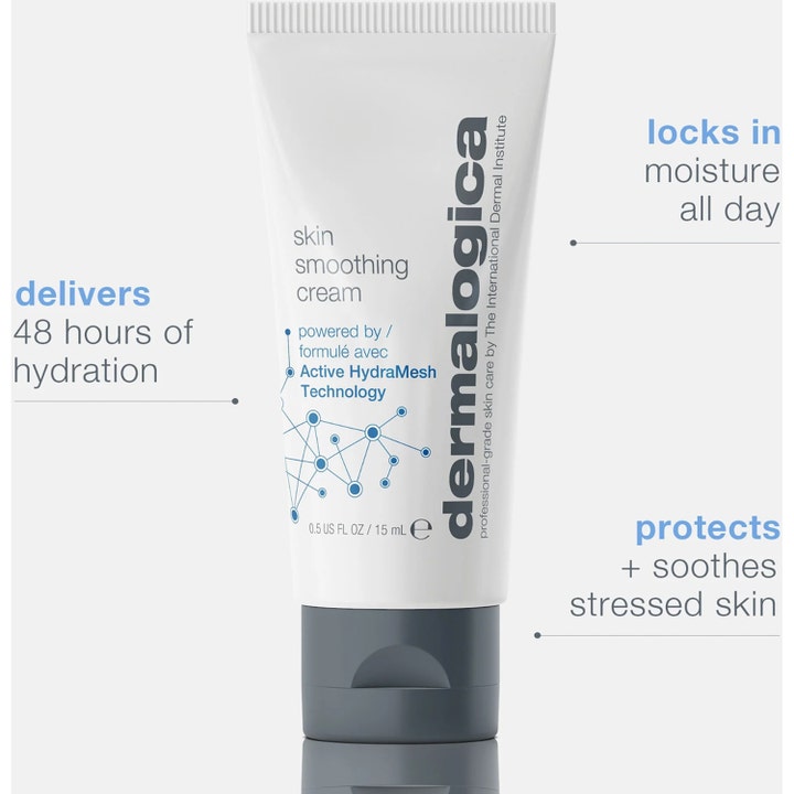 Dermalogica Skin Smoothing Cream 50 ml kosteuttava päivävoide valkoisessa tuubissa, joka takaa 48 tunnin kosteutuksen.