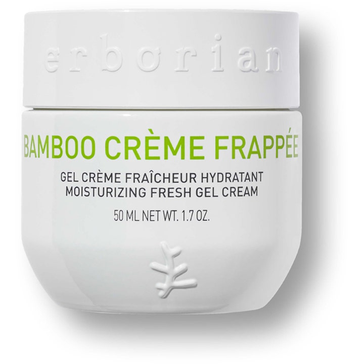 Erborian Bamboo Crème Frappée 50 ml kosteuttava geelivoide valkoisessa purkissa vihreillä teksteillä.