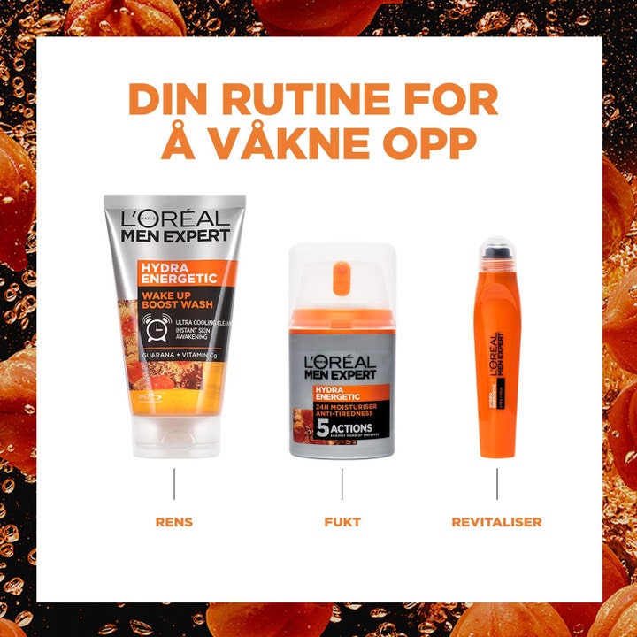 L’Oréal Paris Men Expert Hydra Energetic ihonhoitorutiini sisältää puhdistusgeelin, kosteusvoiteen ja silmänympärysrullan.