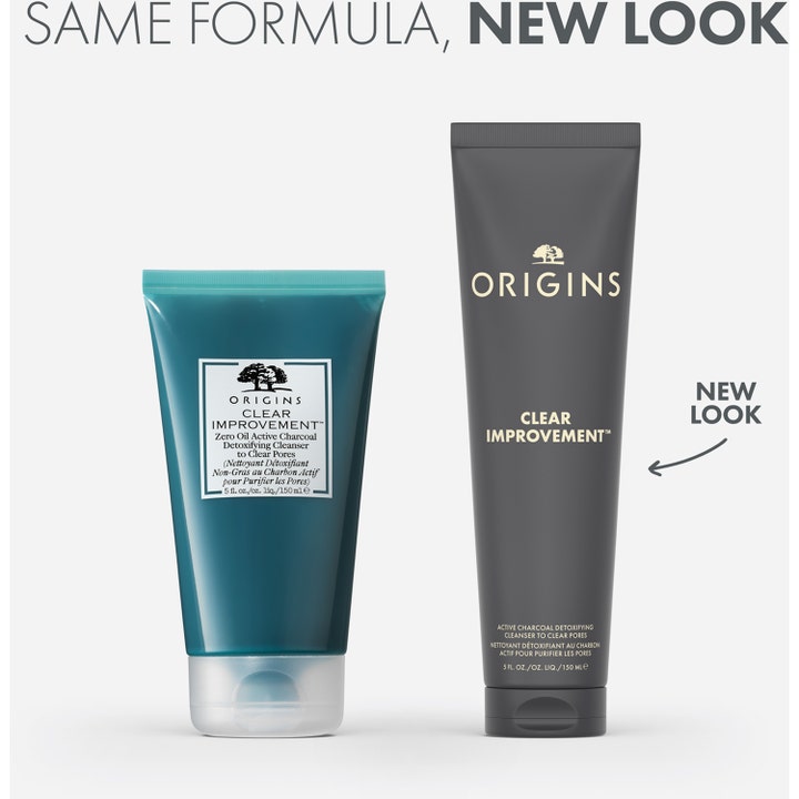 Origins Clear Improvement 150 ml syväpuhdistava kasvojenpuhdistusaine uudessa harmaassa New Look pakkauksessa.