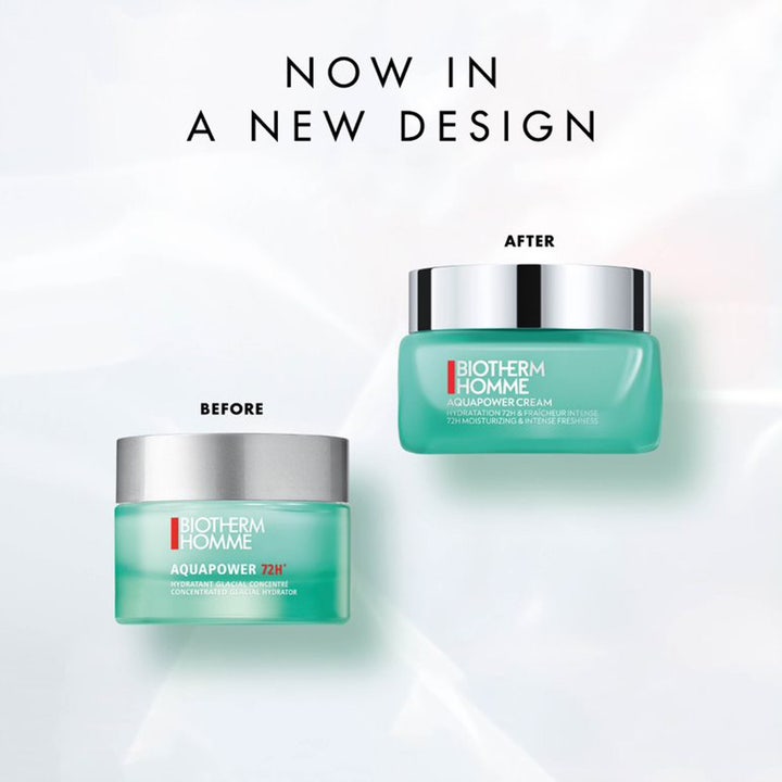 Biotherm Aquapower 72H Gel-Cream 50 ml kosteuttava kasvovoide vertailussa uusi ja vanha pakkausmalli.