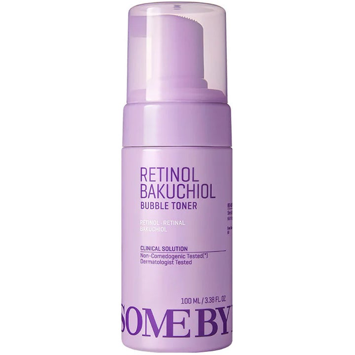 Some By Mi Retinol Bakuchiol Bubble Toner 100 ml uudistaa ihoa vaaleanliilassa pumppupullossa.