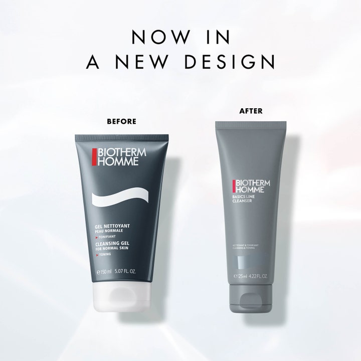Biotherm Homme Cleansing Gel 125 ml puhdistusgeeli uudessa harmaassa tuubissa verrattuna vanhaan pakkaukseen.