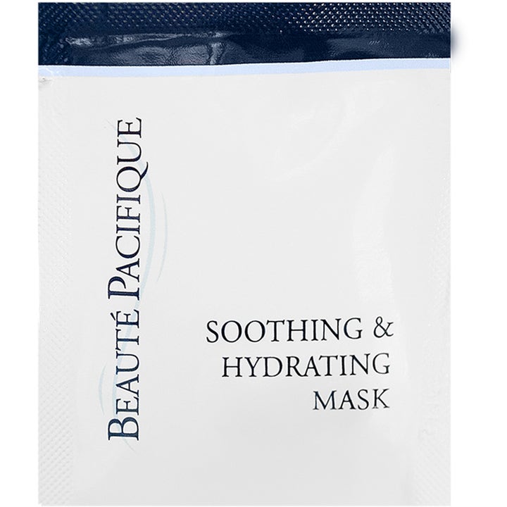 Beauté Pacifique Soothing & Hydrating Sheet Mask 15 ml rauhoittava kangasnaamio valkoisessa pussissa sinisellä yläreunalla