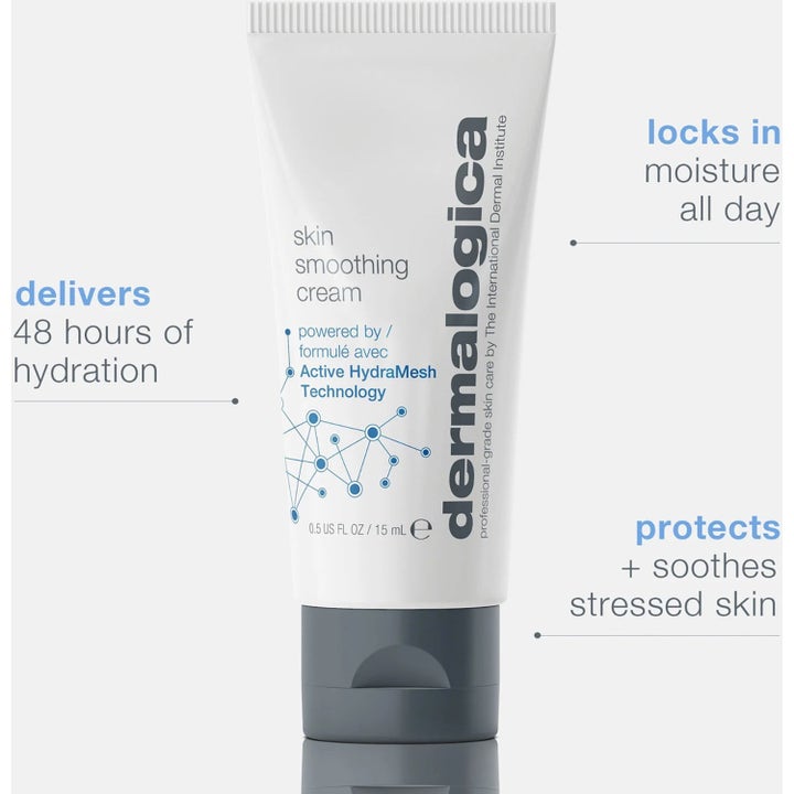 Dermalogica Skin Smoothing Cream 15 ml kosteuttava kasvovoide valkoisessa tuubissa antaa 48 tunnin kosteutuksen