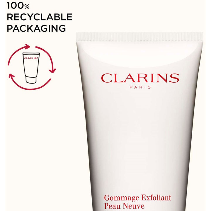 Clarins Exfoliating Body Scrub 200 ml kuorintavoide kierrätettävässä valkoisessa tuubissa.