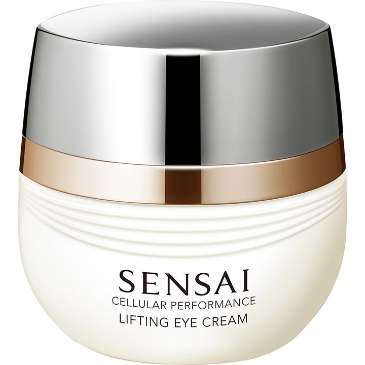 Sensai Cellular Performance Lifting Eye Cream 15 ml kiinteyttävä silmänympärysvoide valkoisessa purkissa hopeisella korkilla