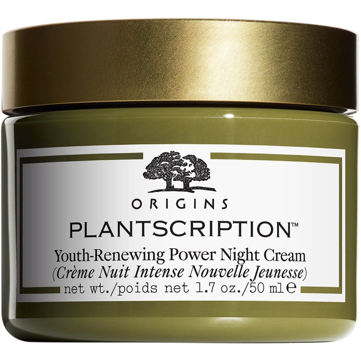 Origins Plantscription Youth-Renewing Power Night Cream 50 ml silottava yövoide oliivinvihreässä purkissa kultaisella kannella