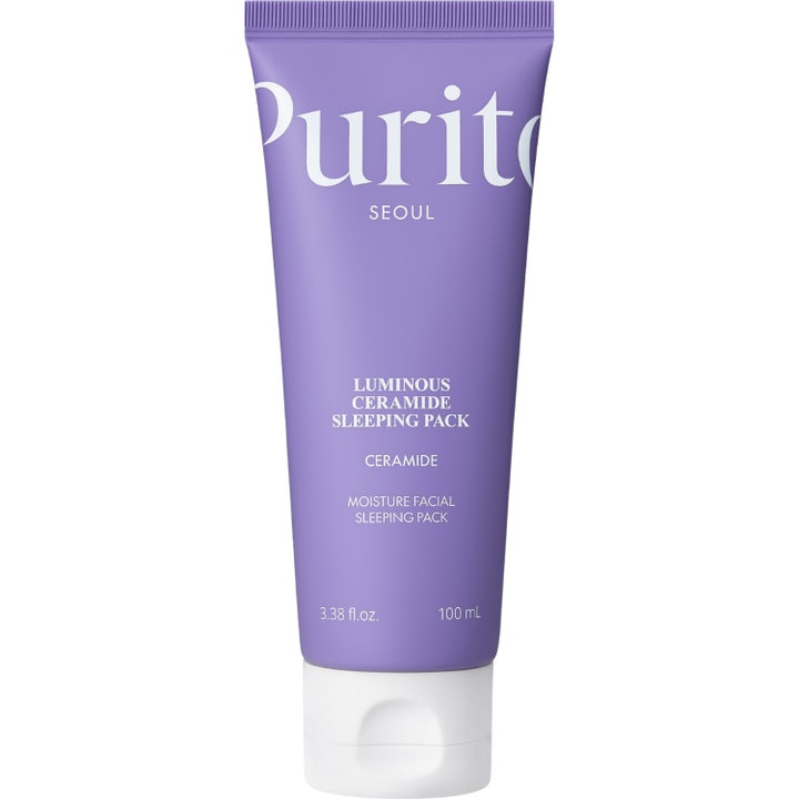 Purito Dermide Cica Barrier Sleeping Pack 80 ml ravitseva yönaamio purppuranvärisessä tuubissa valkoisella korkilla.