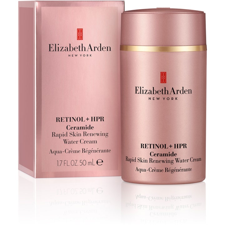 Elizabeth Arden Ceramide Retinol Water Cream 50 ml uudistava kasvovoide ruusukultaisessa pumppupullossa.