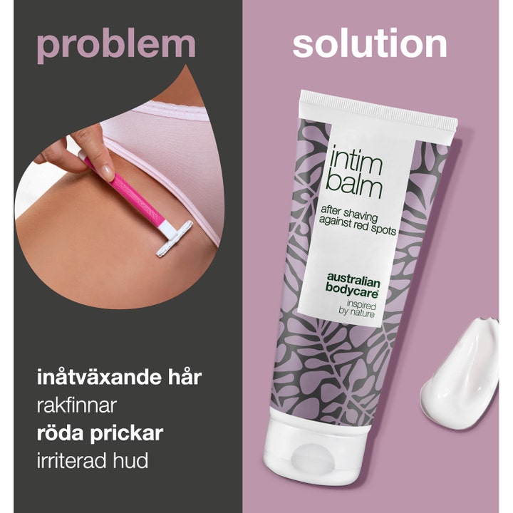 Australian Bodycare Intim Balm 100 ml rauhoittava voide ehkäisee ihoärsytystä ja näppyjä intiimiajon jälkeen.