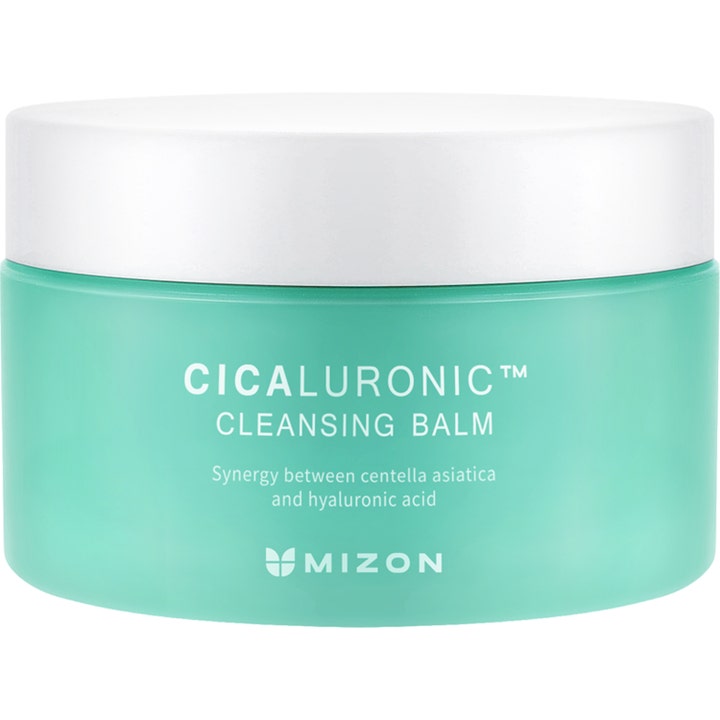 Mizon Cicaluronic Cleansing Balm 80 ml rauhoittava puhdistusvoide turkoosissa purkissa valkoisella kannella.