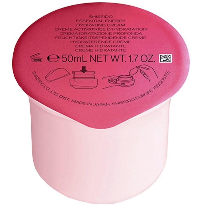 Shiseido Essential Energy Hydrating Cream 50 ml kosteuttava päivävoide täyttöpakkaus vaaleanpunaisessa muovikapselissa