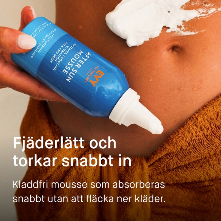 EVY Technology After Sun Mousse 150 ml kosteuttava after sun syväkosteuttaa ihoa 12h kuvassa nainen auringonvalossa