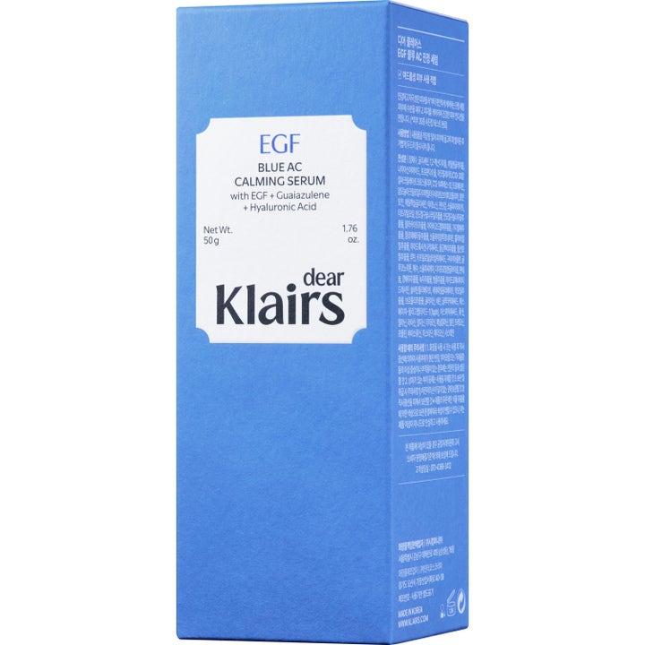 Klairs EGF Blue AC Calming Serum 50 ml rauhoittava seerumi sinisessä pakkauksessa EGF:llä ja hyaluronihapolla