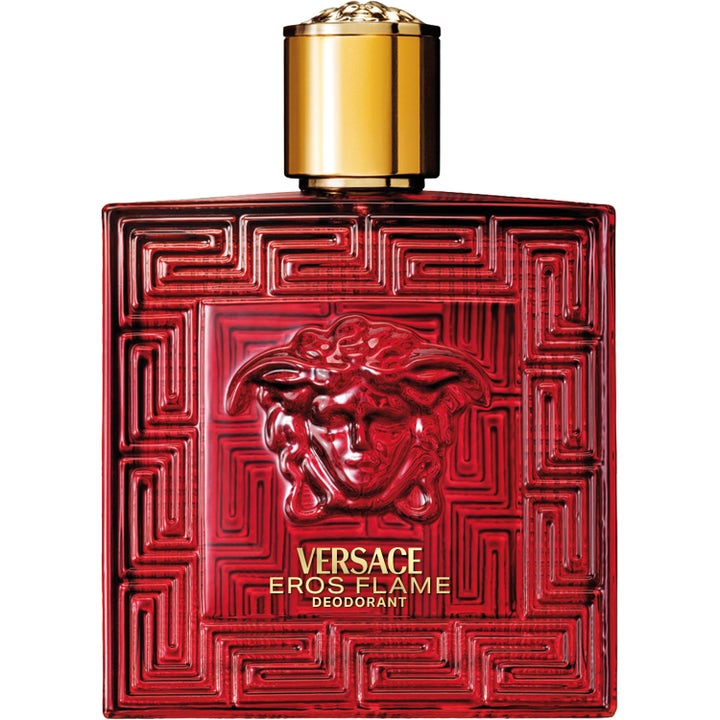 Versace Eros Flame 100 ml deodorantti antaa raikkautta punaisessa kohokuvioidussa lasipullossa kultaisella korkilla