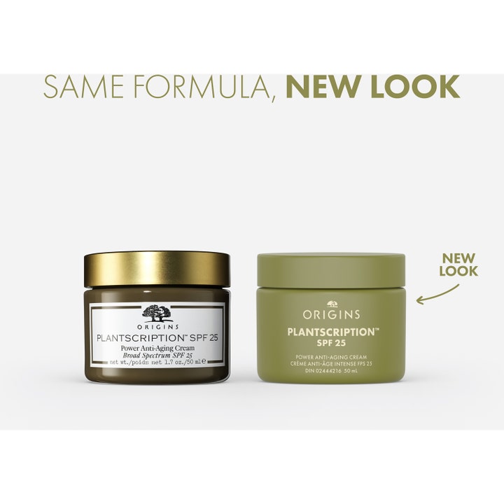 Origins Plantscription SPF25 Power Anti-Aging Cream 50 ml päivävoide näyttää vanhan ja uuden vihreän pakkauksen