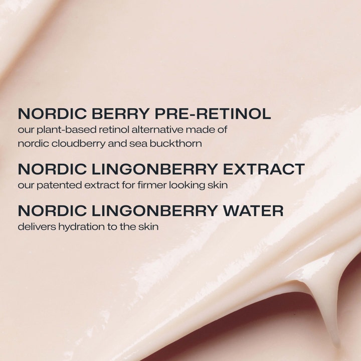 Lumene Nordic Bloom Night Moisturizer 50 ml kiinteyttävä yövoide ja pre-retinolia sisältävä vaaleanpunainen koostumus.
