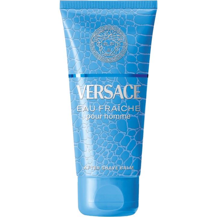 Versace Eau Fraîche Pour Homme 75 ml rauhoittava after shave balm vaaleansinisessä krokotiilikuvioidussa tuubissa