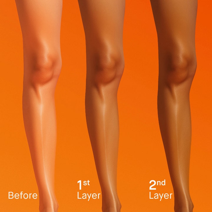 EVY Technology Selftan Face and Body Mousse 150 ml antaa asteittaisen rusketuksen sääriin eri kerroksilla.