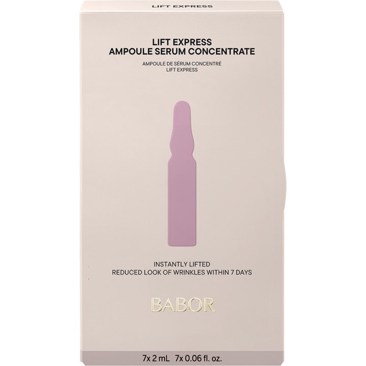 Babor Ampoule Lift Express 14 ml kiinteyttävä seerumi vaaleassa pakkauksessa, jossa on violetti ampullisiluetti