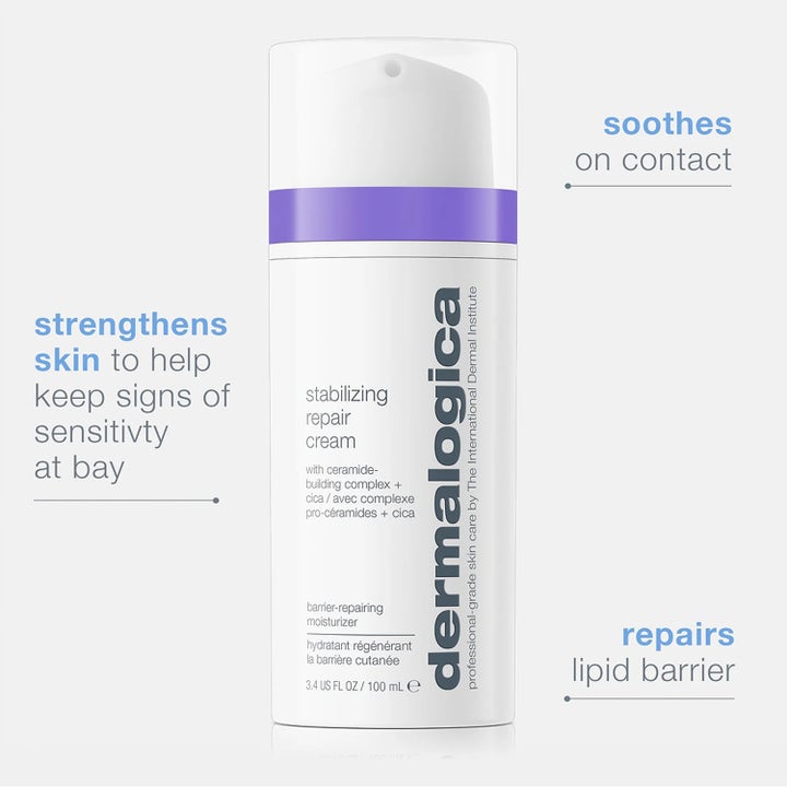 Dermalogica Stabilizing Repair Cream 100 ml rauhoittava kasvovoide valkoisessa pumppupullossa vahvistaa ihon suojakerrosta.