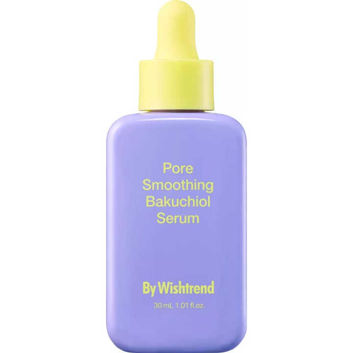 By Wishtrend Pore Smoothing Bakuchiol Serum 30 ml ihohuokosia tasoittava seerumi liilassa pullossa keltaisella korkilla
