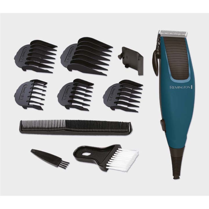 Remington Apprentice Hair clipper HC5020 1 kpl hiustenleikkuukone ja viisi mustaa ohjauskampaa sekä puhdistusharjat.
