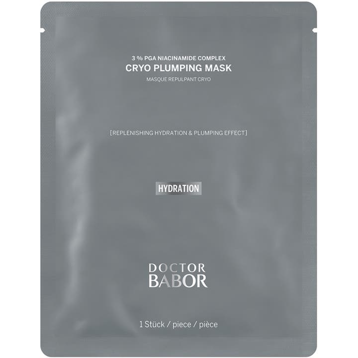 Doctor Babor Cryo Plumping Mask 1 kpl kosteuttava kangasnaamio joka antaa täyteläisyyttä harmaassa pussissa