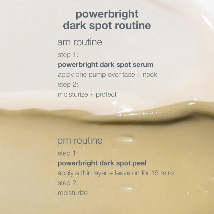 Dermalogica PowerBright Dark Spot System Duo ihonhoitorutiini vaalealla ja kellertävällä voidetekstuurilla.