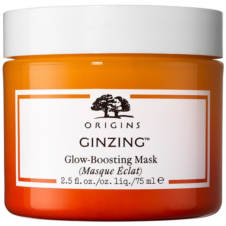 Origins GinZing Glow-Boosting Mask 75 ml kirkastava kasvonaamio oranssissa purkissa, jossa on valkoinen kansi.