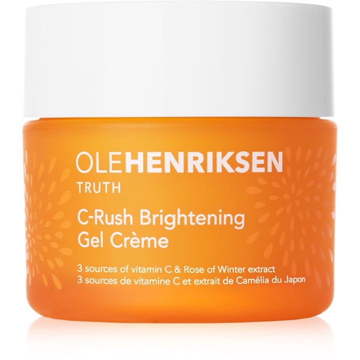 Ole Henriksen C-Rush Brightening Gel Crème kirkastava kasvovoide oranssissa huurteisessa purkissa valkoisella kannella