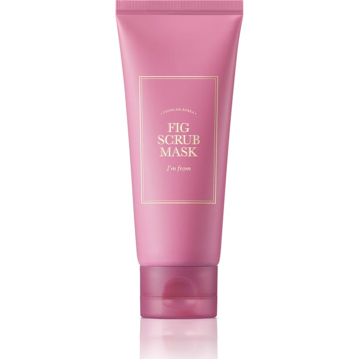 I'm from Fig Scrub Mask 120g syväpuhdistava kasvonaamio mattapintaisessa vaaleanpunaisessa tuubissa kultaisin yksityiskohdin