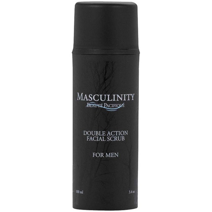 Beauté Pacifique Masculinity Double Action Facial Scrub 100 ml kuoriva kasvopesu mattamusta pullo mustalla korkilla.