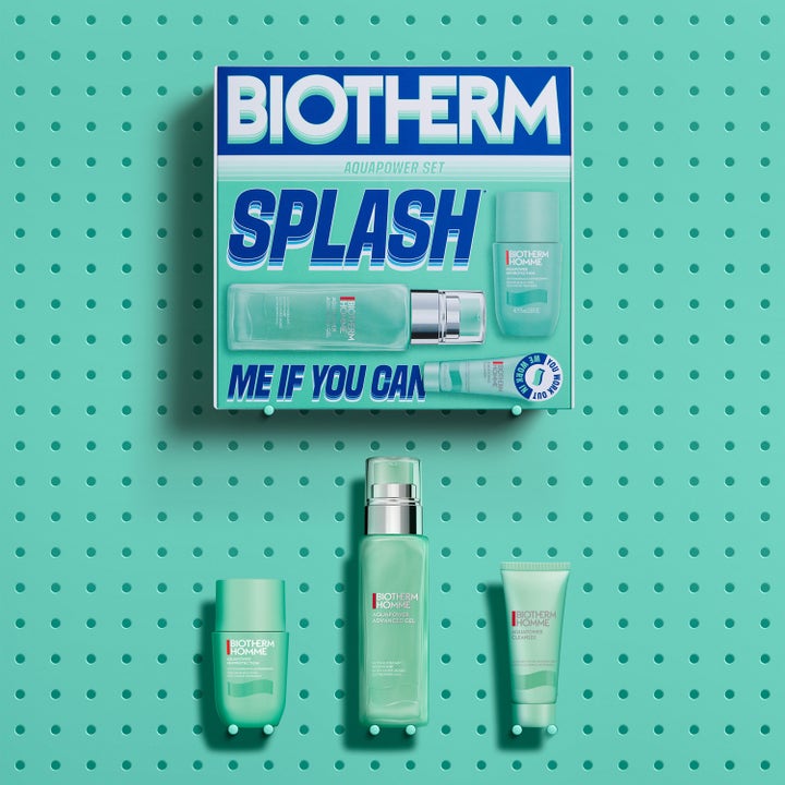 Biotherm Aquapower Set 1 kpl kosteuttava miesten ihonhoitosetti sisältää kolme turkoosia tuotetta ja Splash-lahjaboksin.