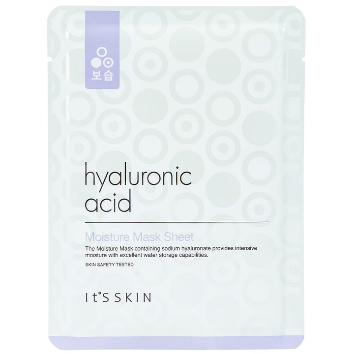 It'S SKIN Hyaluronic Acid Moisture Mask Sheet 1 kpl kosteuttava kangasnaamio valkoisessa pussissa violetilla kuviolla