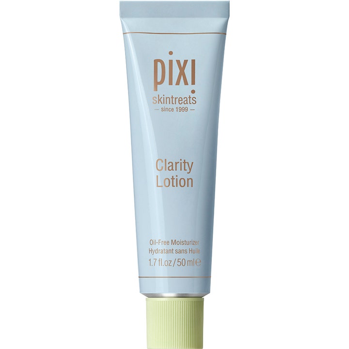 Pixi Clarity Lotion 50 ml öljytön kasvovoide kirkastaa ihoa vaaleansinisessä tuubissa vihreällä korkilla