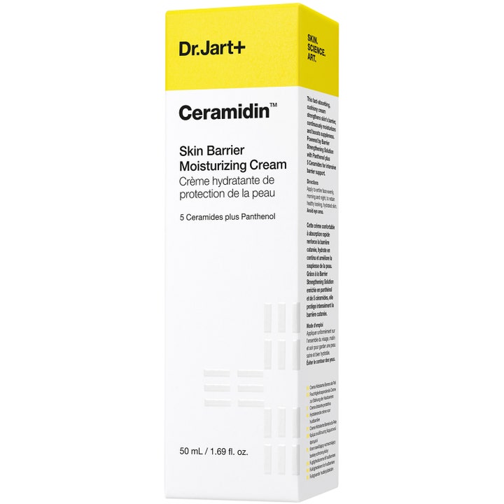 Dr.Jart+ Ceramidin Skin Barrier Moisturizing Cream 50 ml suojamuuria vahvistava kasvovoide keltaisessa pahvirasiassa