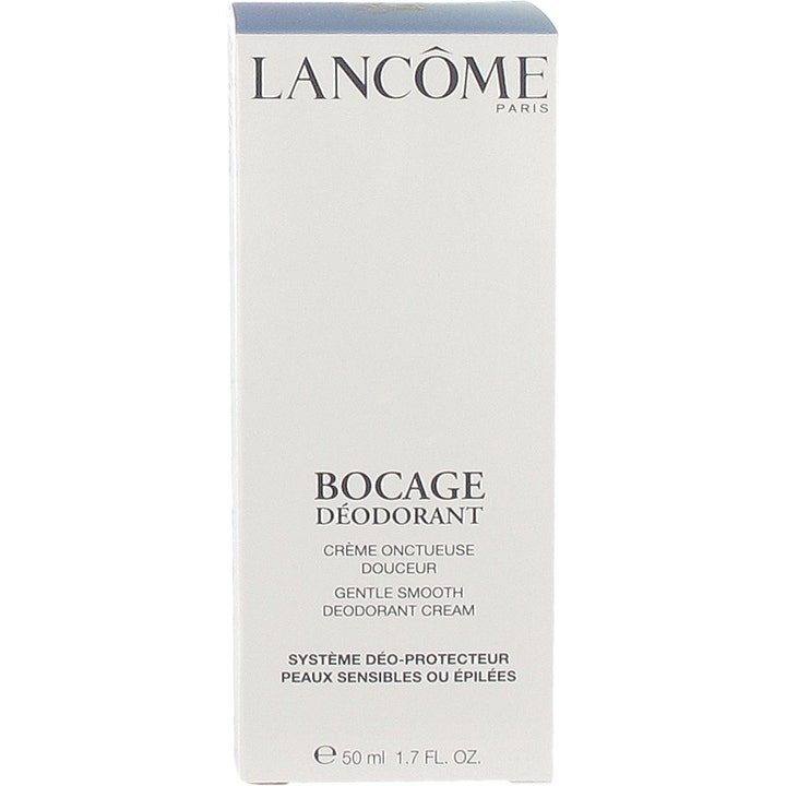Lancôme Bocage Deodorant Cream 50 ml suojaava deodoranttivoide valkoisessa pakkauksessa sinisellä yläosalla
