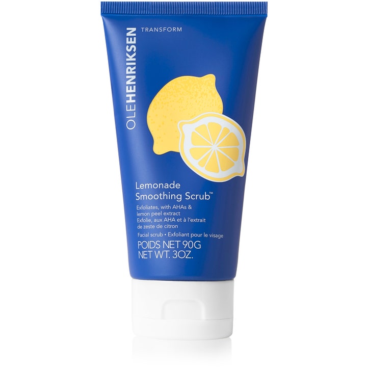 Ole Henriksen Lemonade Smoothing Scrub 90g silottava kasvokuorinta kirkastaa ihoa sinisessä sitruunakuvioisessa tuubissa