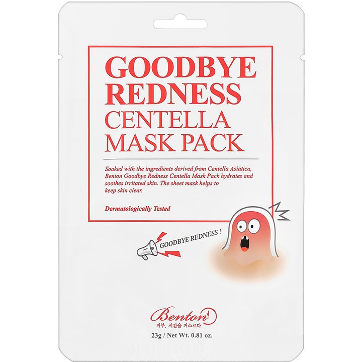 Benton Goodbye Redness Centella Mask Pack 23 g rauhoittava kangasmaski lievittää punoitusta valkoisessa pussissa