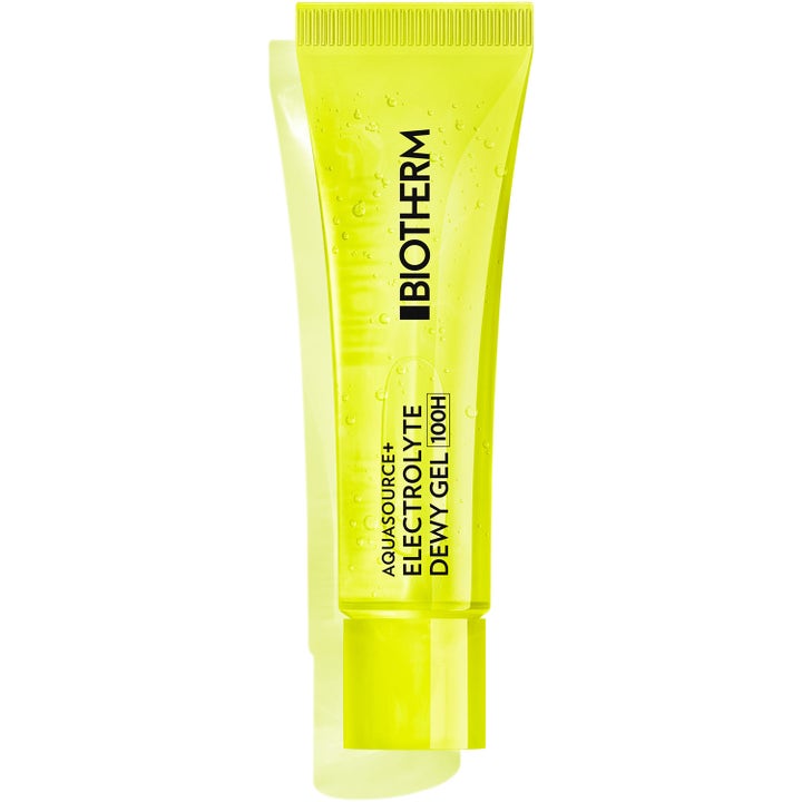 Biotherm Aquasource+ Electrolyte Dewy Gel 100H kosteuttava kasvogeeli kirkkaassa neonkeltaisessa tuubissa.