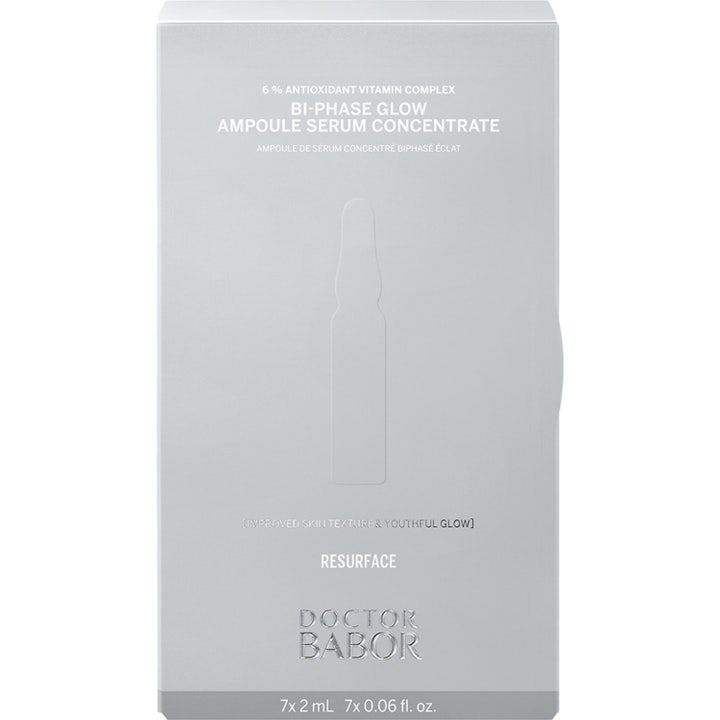 Babor Glow Bi-Phase Ampoule Serum Concentrate 14 ml heleyttävä seerumi hopeanvärisessä pakkauksessa.