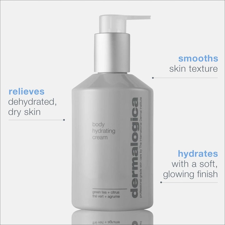 Dermalogica Body Hydrating Cream 295 ml kosteuttava vartalovoide harmaassa pumppupullossa silottaa ihon rakennetta