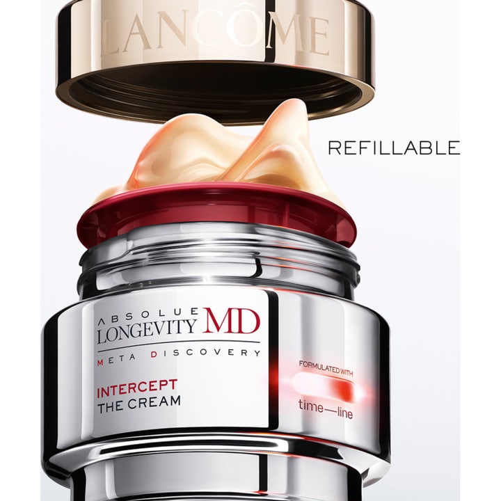 Lancôme Absolue Longevity MD Intercept The Cream 50 ml uudistava voide hopeisessa täytettävässä Refillable-purkissa.