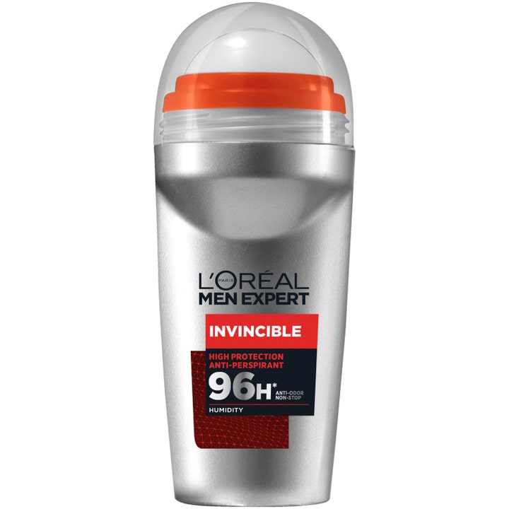 L'Oréal Men Expert Invincible 50 ml antiperspirantti antaa 96h suojan hopeisessa roll-on-pakkauksessa.
