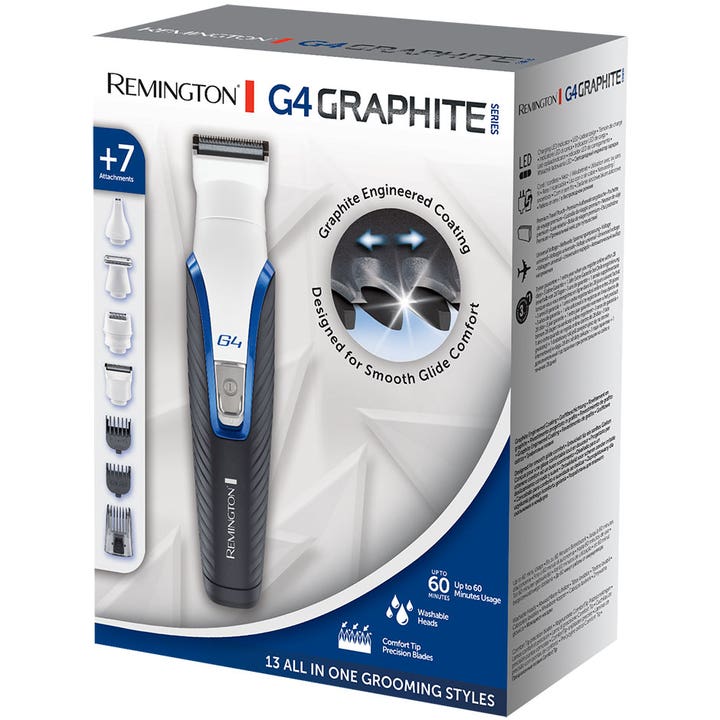 Remington Graphite Series Personal Groomer G4 PG4000 1 kpl partatrimmeri ja 7 vaihtopäätä pakkauksessa.