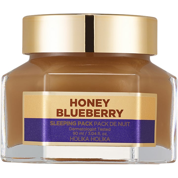 Holika Holika Honey Blueberry Sleeping Pack 90 ml ravitseva yönaamio kultakantisessa lasipurkissa